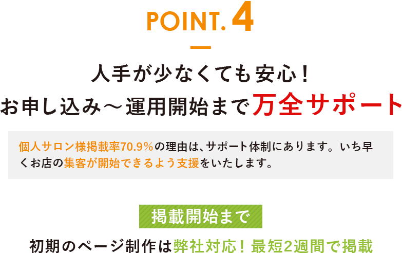 POINT.4 人手が少なくても安心！お申し込み～運用開始まで万全サポート